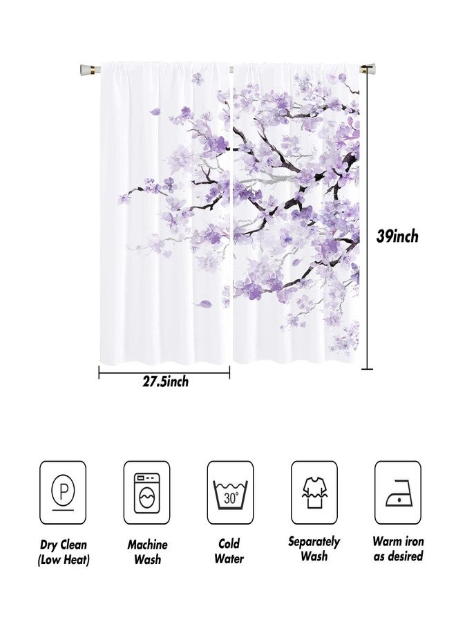 Kikiry Purple Kitchen Curtains Mini 27.5'' W x 39'' L Floral Cherry Blossom Japanese Lavender Patterned Flower Printed Woman Small Cafe Room Rod Pocket Window Drapes Treatment Tiers Fabric 1 Pair - Image 4